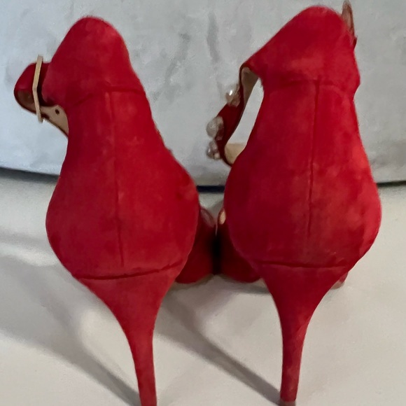 Vince Camuto Jassita Red Suede Jeweled Pearl Ankle Strap Pump - Size 7-1/2 - Picture 9 of 10